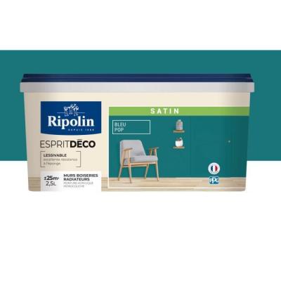 RIPOLIN Peinture acrylique  ESPRIT DECO monocouche satin 2L5 bleu pop
