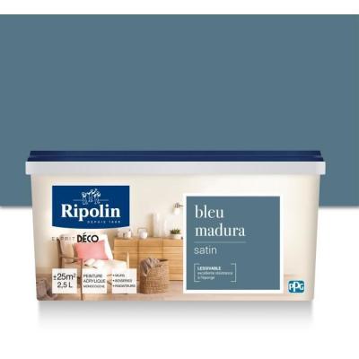 RIPOLIN  - Peinture Murale Toutes Pi&egrave;ces - Satin - 2,5L - Bleu Madura Bleu Madura