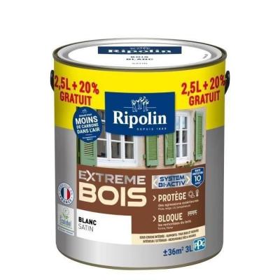  RIPOLIN Peinture Bois Satin Haute Protection 10 ans qui Prot&egrave;ge et Magnifie vos Bois - Blanc 