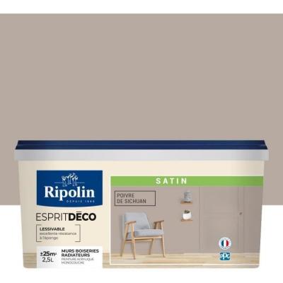 Peinture acrylique Ripolin ESPRIT DECO monocouche satin 2.5 L poivre sichuan
