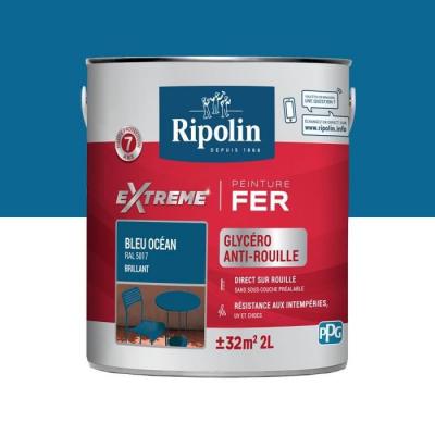RIPOLIN  Peinture pour Fer Ext&eacute;rieur - Bleu Oc&eacute;an Brillant 2L