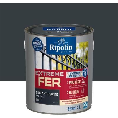 RIPOLIN  - Peinture pour Fer Ext&eacute;rieur - Mat - 2L - Gris Anthracite Gris Anthracite