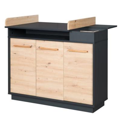 ROBA  Commode &agrave; langer B&eacute;b&eacute; Lenn - Fermeture Douce - Anthracite / D&eacute;cor bois noir