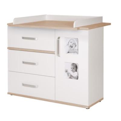 ROBA Commode &agrave; langer  Pia - 3 tiroirs 1 porte - Blanc-ch&ecirc;ne San Remo 