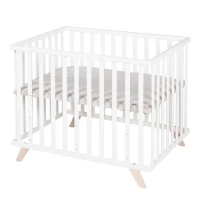 ROBA Parc 75x100 r&eacute;glable en h&ecirc;tre bio blanc avec tapis gris