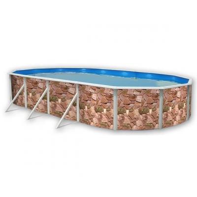 TOI Kit Piscine Hors-sol Acier  Rocalla Ovale D&eacute;coration Pierre 7.30 X 3.70 X 1.20m 