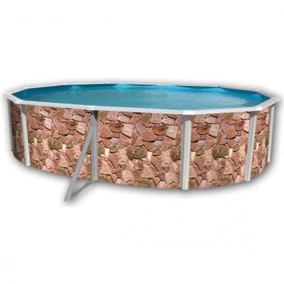 TOI Kit piscine hors-sol acier  ROCALLA ovale 5.50 x 3.66 x 1.20m d&eacute;cor pierre