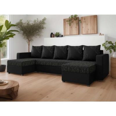 BESTMOBILIER  Canap&eacute; panoramique 7 places ROMY - - Simili/Tissu Noir / Gris