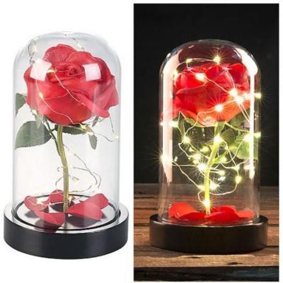 Lunartec Rose artificielle avec cloche en verre et lumi&egrave;re LED - Rouge
