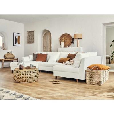 LISA DESIGN Canap&eacute; d'angle droit 7 places en tissu bouclette blanc