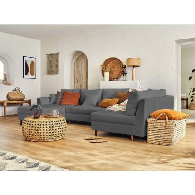 LISA DESIGN Canap&eacute; d'angle droit 7 places en tissu bouclette gris