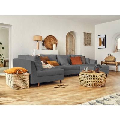 LISA DESIGN Canap&eacute; panoramique 7 places angle gauche en tissu bouclette gris