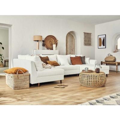 LISA DESIGN Canap&eacute; panoramique 7 places angle gauche en tissu bouclette blanc