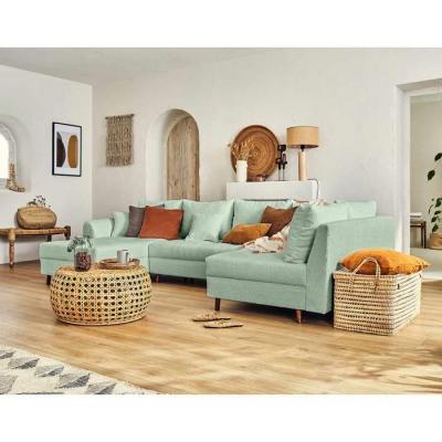 LISA DESIGN Canap&eacute; panoramique 7 places angle gauche en tissu bouclette vert sauge
