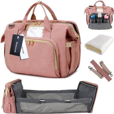 DARMOWADE Sac de Messager &agrave; Langer pour B&eacute;b&eacute; Grande Capacit&eacute; Sac &agrave; Couches Imperm&eacute;able Lit de B&eacute;b&eacute; Pliable de Voyage Sac de VoyageRose 