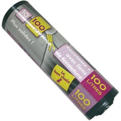 ELBE PUBLI EMBAL Lot de 10 Sacs Poubelle NF 100 L renforc&eacute;s Noirs