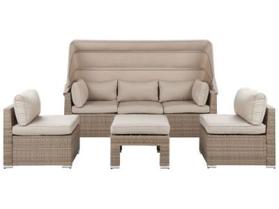 BELIANI Salon de jardin modulable en polyrotin avec pare-soleil pliable int&eacute;gr&eacute;