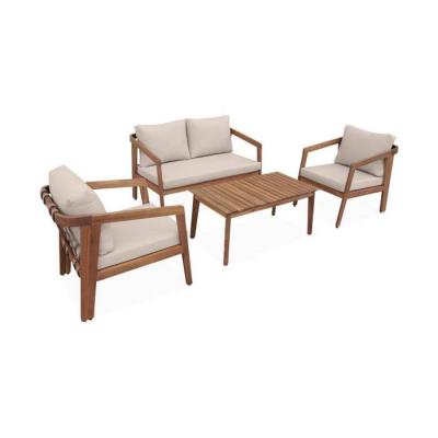 SWEEEK Salon de jardin beige 4 places lani&egrave;res effet cuir l