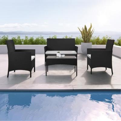 IMS GARDEN IMORA - Salon de jardin r&eacute;sine tress&eacute;e Noir/Ecru - ensemble 4 places - Canap&eacute; + Fauteuil + Table 