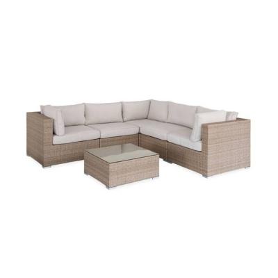SWEEEK Salon de jardin en r&eacute;sine tress&eacute;e Beige Coussins Beige 5 places