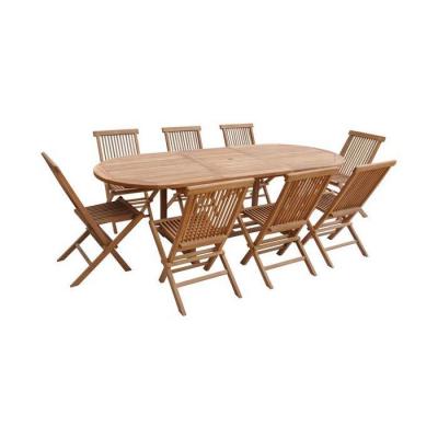 HAPPY GARDEN Salon de jardin en teck LOMBOK - table ovale extensible - 8 places