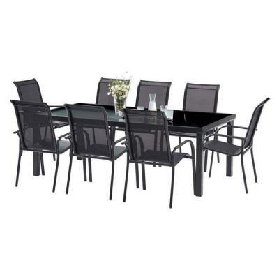 WILSA GARDEN Salon De Jardin En Aluminium Et Verre Tremp&eacute; Black Edition Table Et 8 Fauteuils