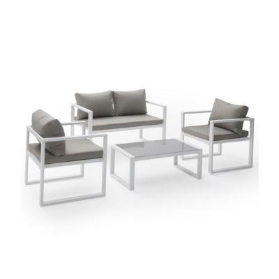 HAPPY GARDEN Salon de jardin ibiza en tissu gris 4 places - aluminium blanc - Gris