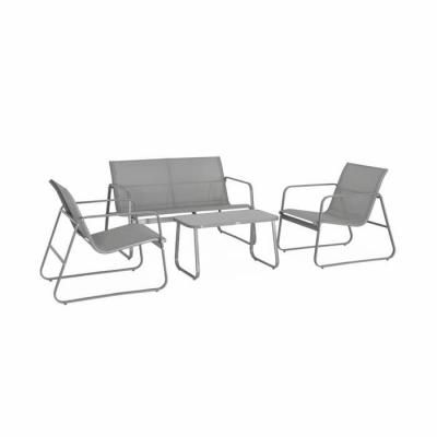 SWEEEK Salon de jardin 4 personnes en m&eacute;tal et textil&egrave;ne gris clair