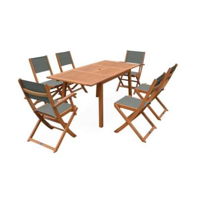 SWEEEK Salon de jardin bois table 120-180cm kaki