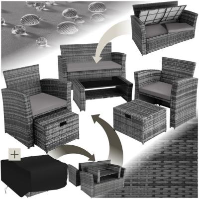 TECTAKE Salon De Jardin Modene 4 Places Avec Housse De Protection - Gris