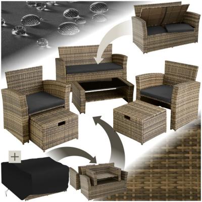 TECTAKE Salon de jardin MODENE 4 places avec housse de protection marron