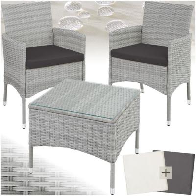 TECTAKE Salon de jardin LUCERNE 2 places avec 2 sets de housses - gris clair