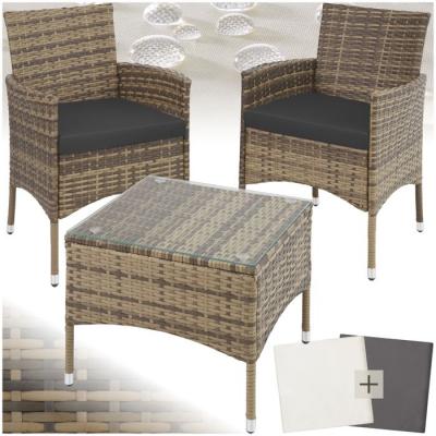 TECTAKE Salon de jardin LUCERNE 2 places avec 2 sets de housses marron naturel