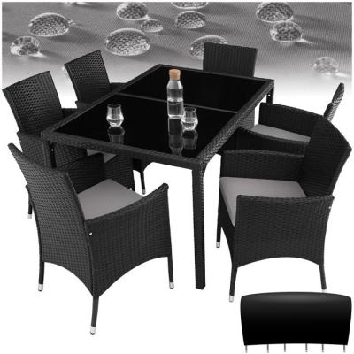 TECTAKE Salon de jardin 6 places avec housse de protection - noir/gris
