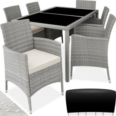TECTAKE Salon de jardin 6 places avec housse de protection - gris clair/cr&egrave;me