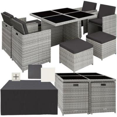 TECTAKE Salon de jardin MANHATTAN 8 places avec 2 sets de housses