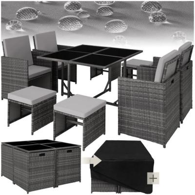 TECTAKE Salon de jardin BILBAO 8 places avec housse de protection - gris