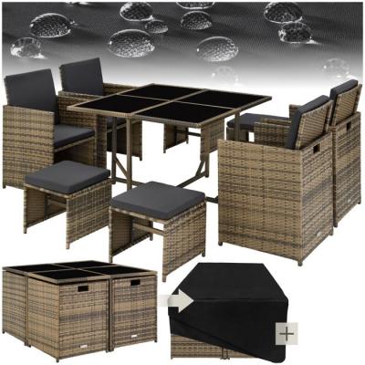 Salon de jardin BILBAO 8 places avec housse de protection marron
