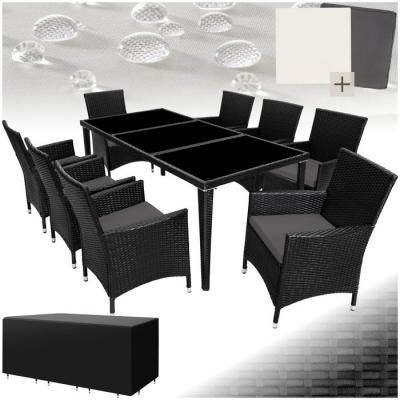 TECTAKE Salon de jardin MONACO 8 places avec 2 sets de housses + housse de protection - noir