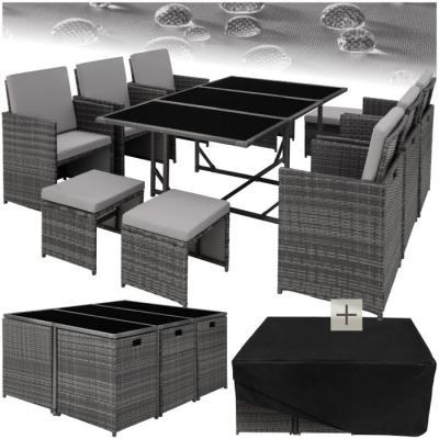 TECTAKE Salon de jardin MALAGA 10 places avec housse de protection - gris