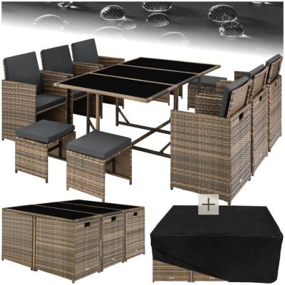 TECTAKE Salon de jardin MALAGA 10 places avec housse de protection marron