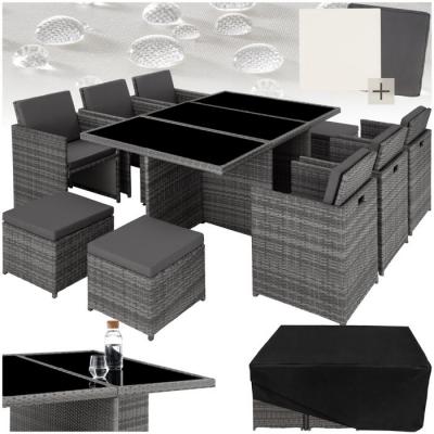 TECTAKE Salon de jardin 10 places avec 2 sets de housses