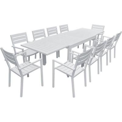 HAPPY GARDEN Salon de jardin table 132/264cm en aluminium blanc