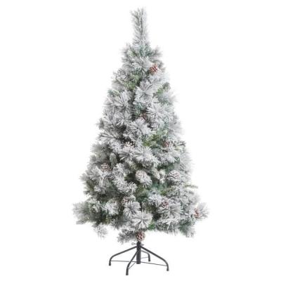 Sapin de No&euml;l artificiel Vert Floqu&eacute; enneig&eacute; et Pommes de pin H 210 cm