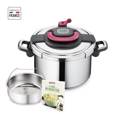 TEFAL SEB P4371407 COCOTTE MINUTE CLIPSO+ STYLE AUTOCUISEUR 8 L A POIGN&Eacute;ES RABATTABLES, TOUS FEUX DONT INDUCTION