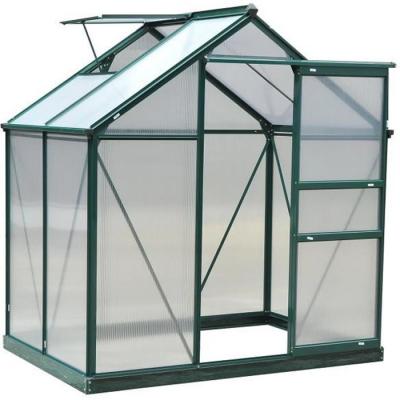 OUTSUNNY Serre de jardin aluminium polycarbonate 2,51 m&sup2; dim. 1,9L x 1,32l x 2,01H m lucarne, porte coulissante + fondation incluse alu. vert polycarbonate transparent 