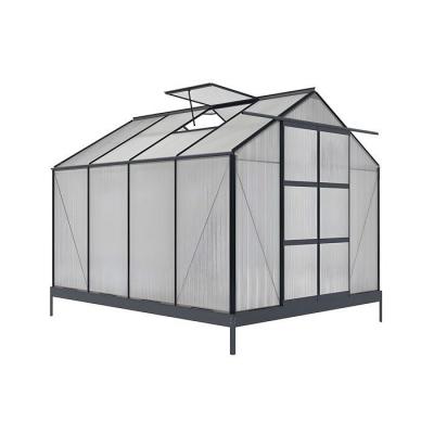 VENTE UNIQUE Serre de Jardin en polycarbonate de 7,5 m&sup2; avec embase - Anthracite - GREENEA II