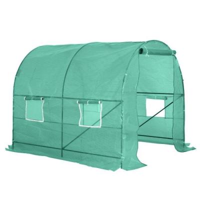 OUTSUNNY Serre de jardin tunnel 5 m&sup2; acier renforc&eacute; PE haute densit&eacute; vert