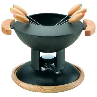 BAUMALU  - Service &agrave; Fondue noir forme WOK Fonte &eacute;maill&eacute;e