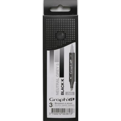 GRAPH IT Set 3 Marqueurs &agrave; alcool Graph'it - D&eacute;grad&eacute; Black et White -  